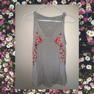American Eagle Embroidered Floral Striped Tank Top